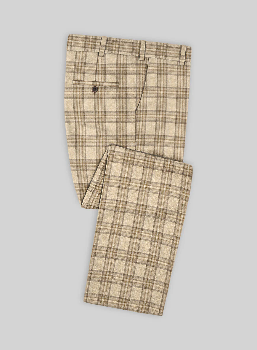 Noble Beige Check Wool Silk Linen Suit - Image 6