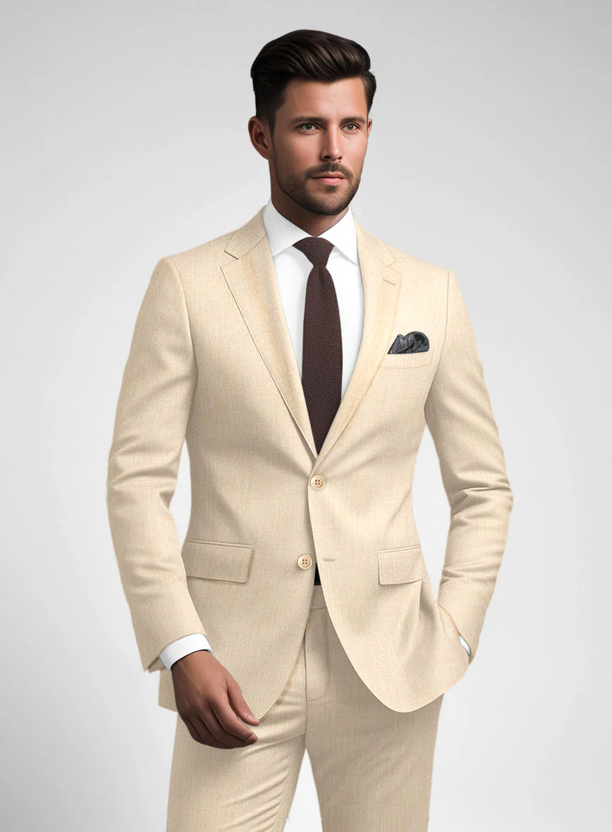 Noble Beige Wool Silk Linen Suit - Image 3
