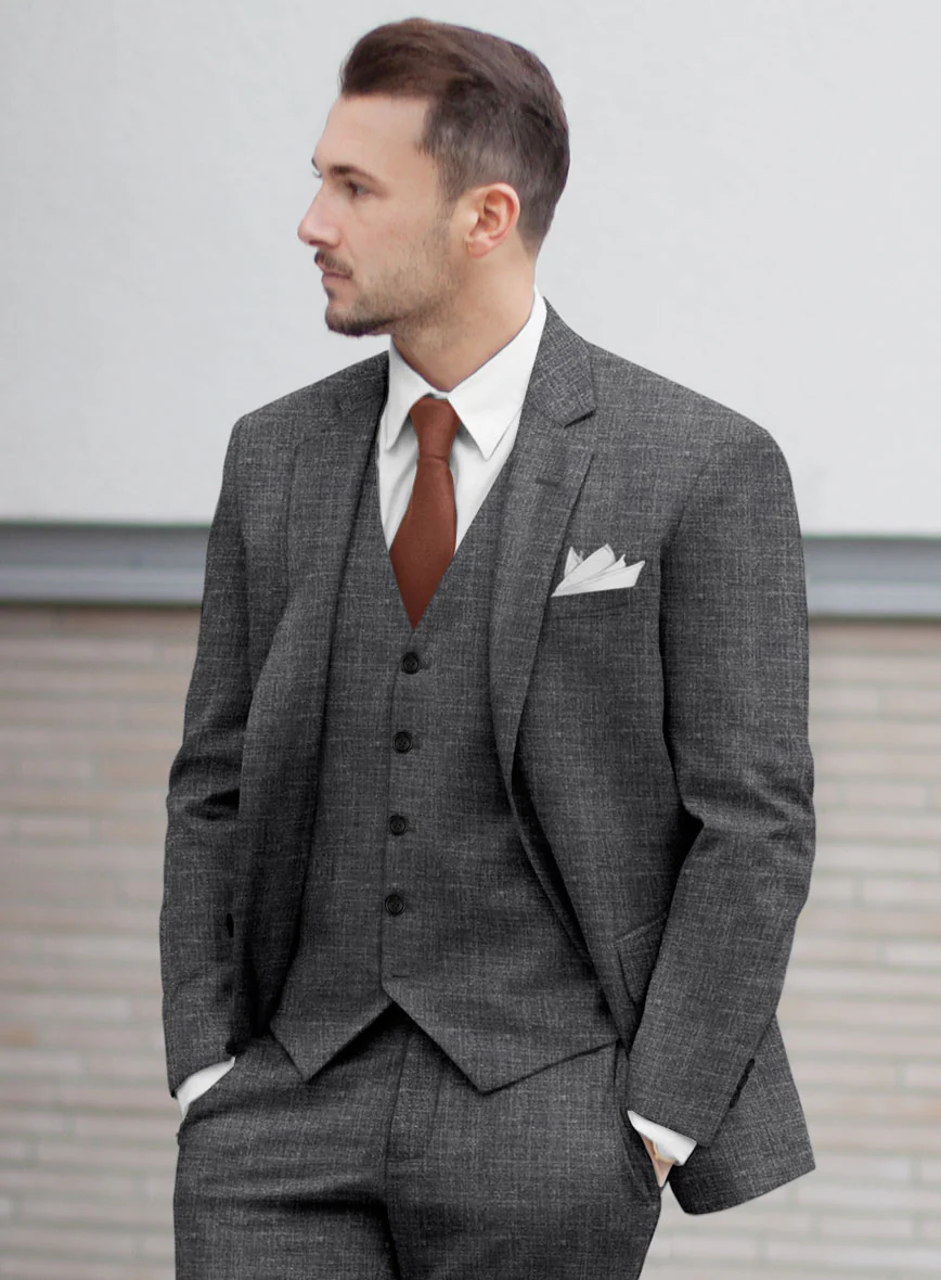 Noble Blue Gray Wool Silk Linen Suit - Image 3