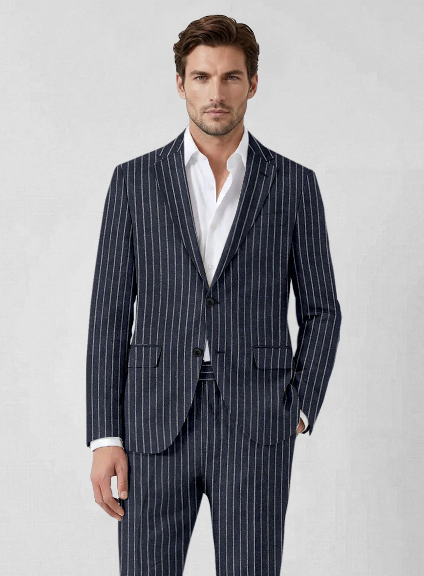 Noble Blue Stripe Wool Silk Jacket - Image 2