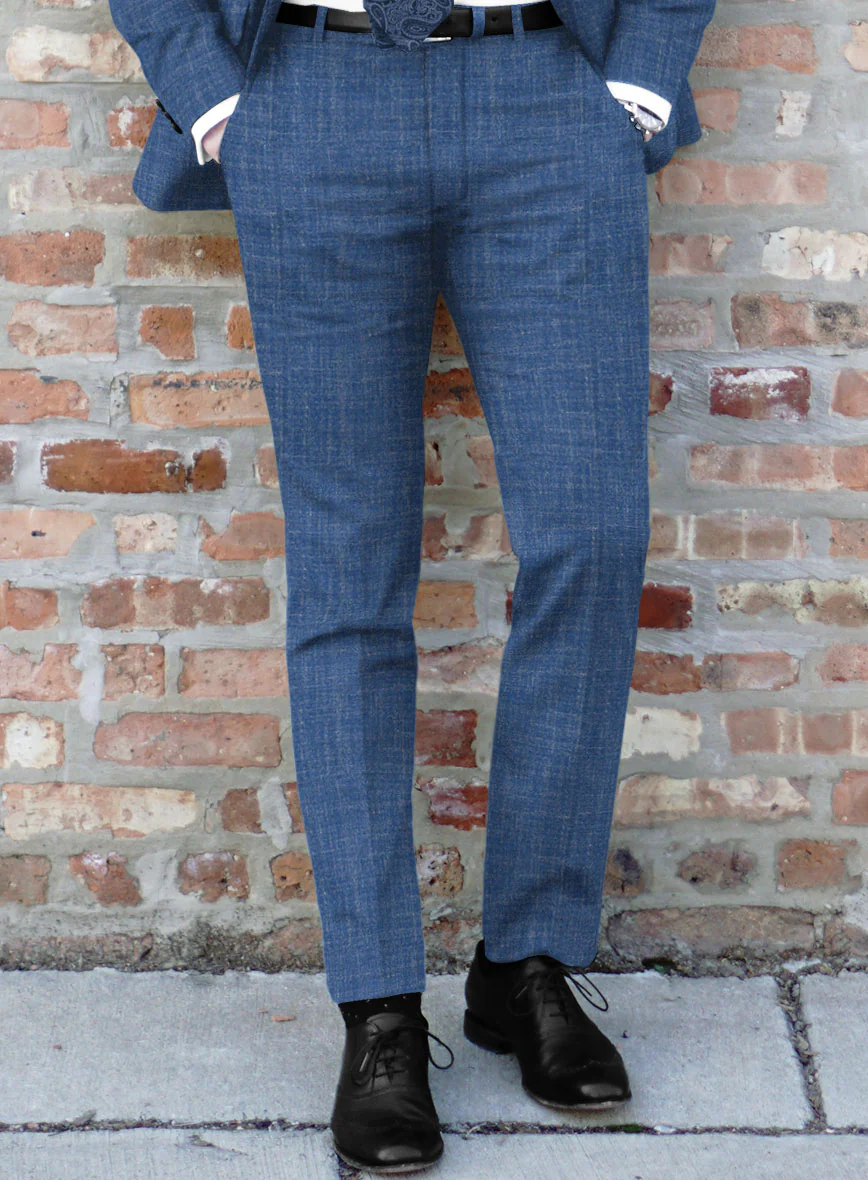Noble Blue Wool Silk Linen Pants - Image 3