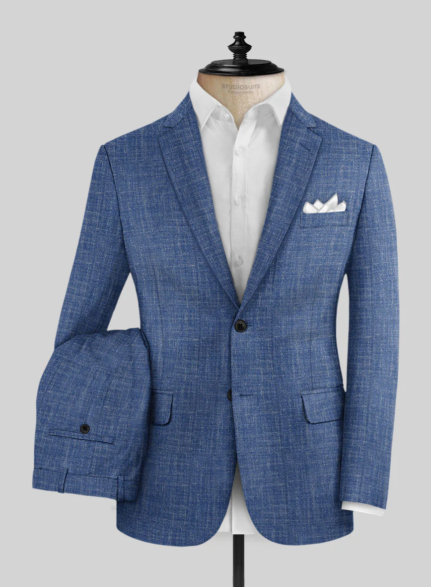 Noble Blue Wool Silk Linen Suit - Image 2