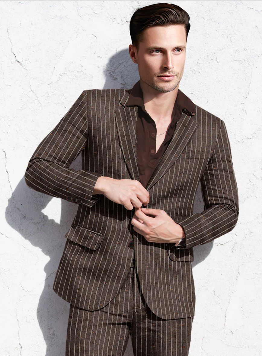Noble Brown Stripe Wool Silk Jacket - Image 2