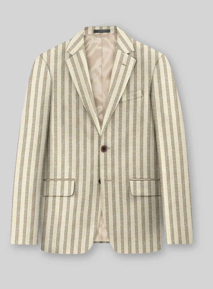 Noble Cream Stripe Wool Silk Linen Suit - Image 4