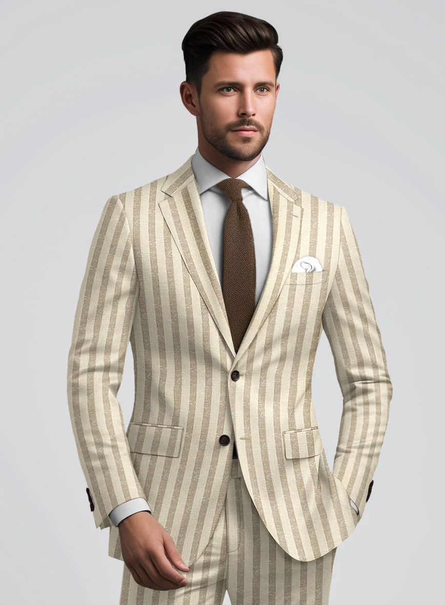 Noble Cream Stripe Wool Silk Linen Suit - Image 3