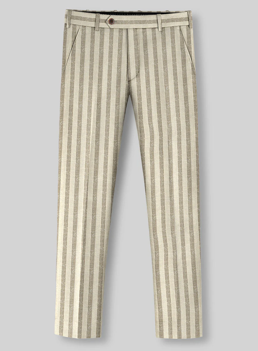 Noble Cream Stripe Wool Silk Linen Pants - Image 2