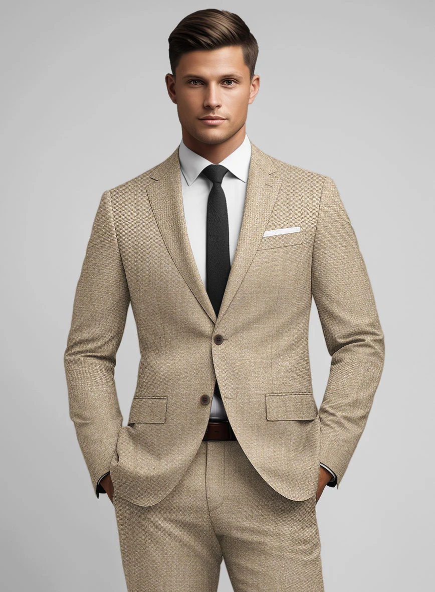 Noble Dark Beige Wool Silk Linen Jacket - Image 2