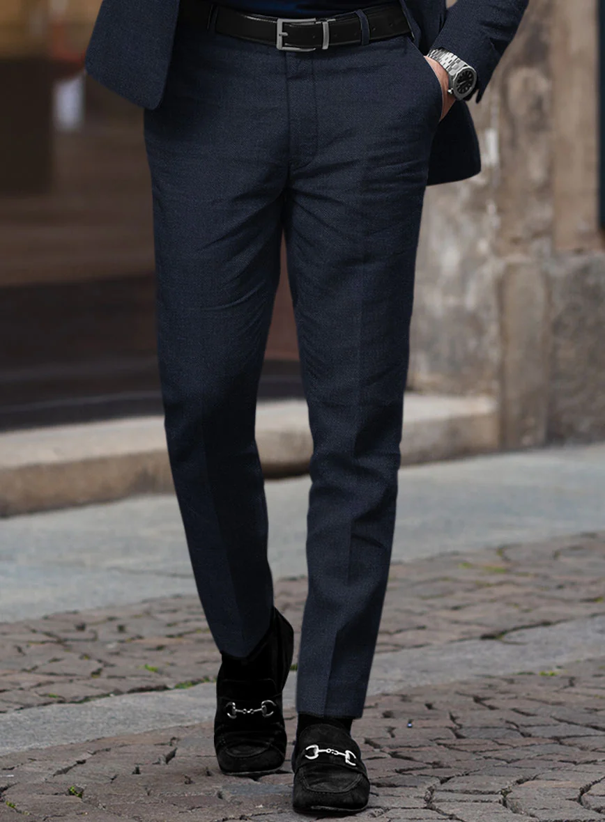 Noble Dark Blue Wool Silk Linen Pants - Image 2