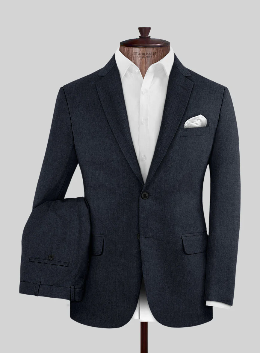 Noble Dark Blue Wool Silk Linen Suit - Image 2