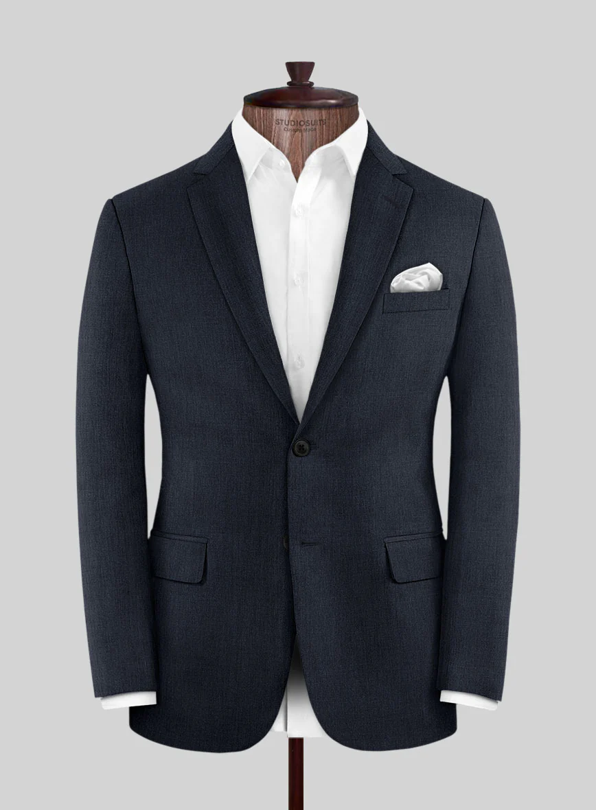 Noble Dark Blue Wool Silk Linen Suit - Image 4