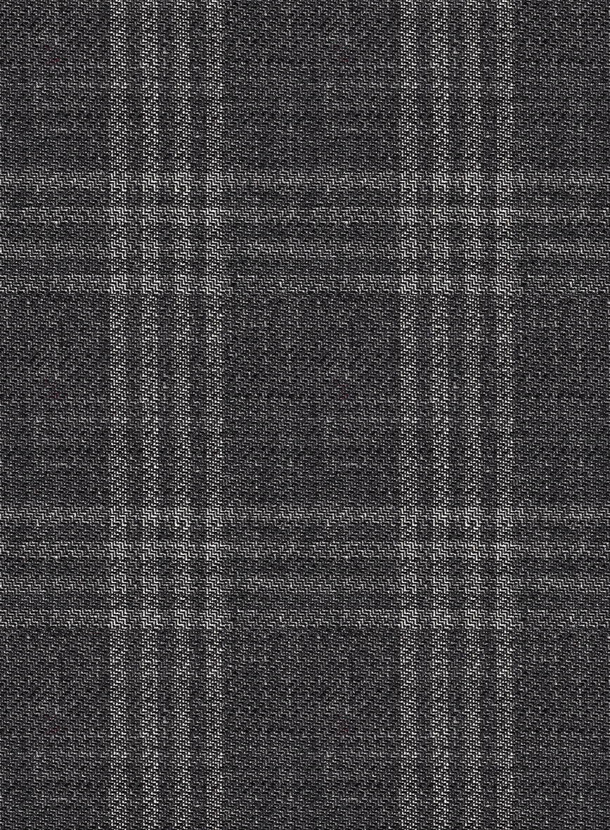 Noble Dark Gray Check Wool Silk Linen Pants - Image 3