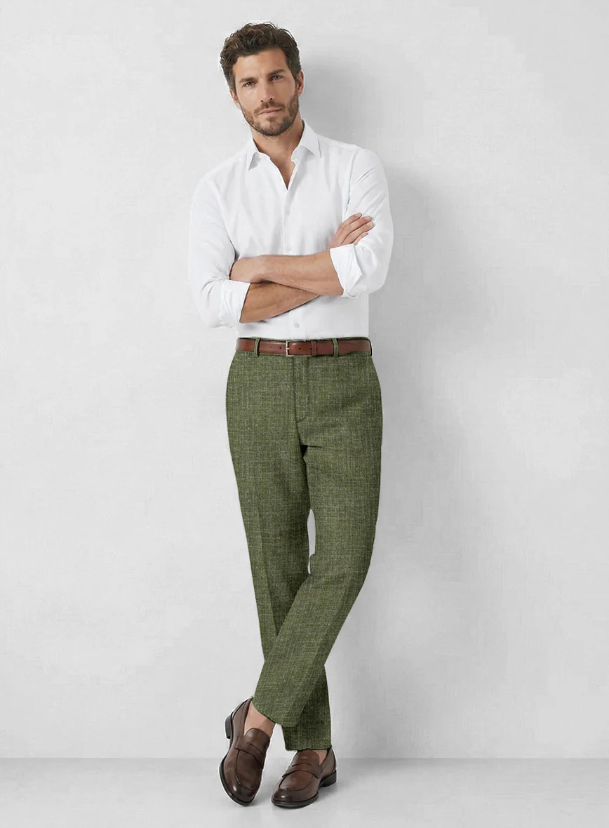 Noble Dew Green Wool Silk Linen Pants - Image 3