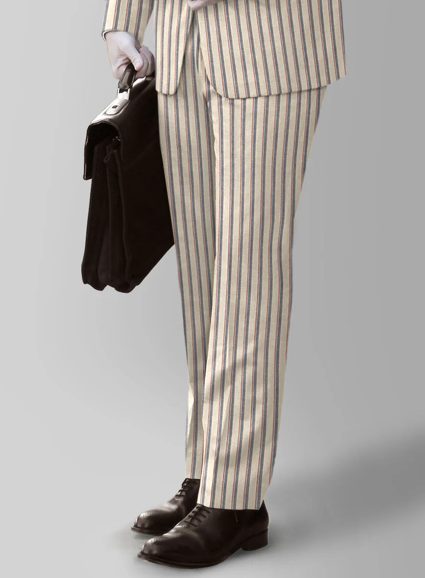 Noble Elena Cream Stripe Wool Silk Linen Pants - Image 2