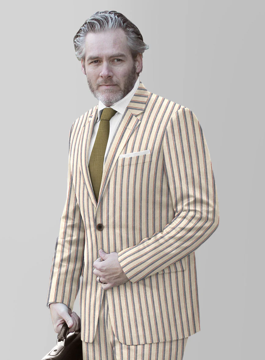 Noble Elena Cream Stripe Wool Silk Linen Suit - Image 3