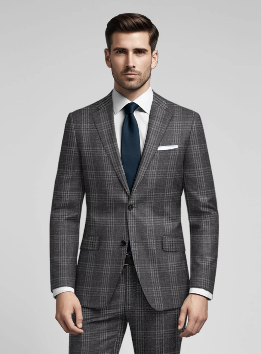 Noble Gray Check Wool Silk Linen Suit - Image 4