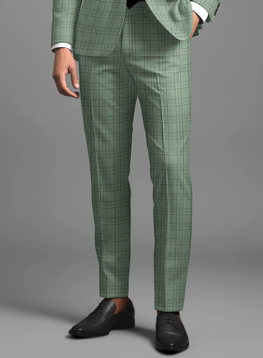 Noble Green Check Wool Silk Linen Pants - Image 2