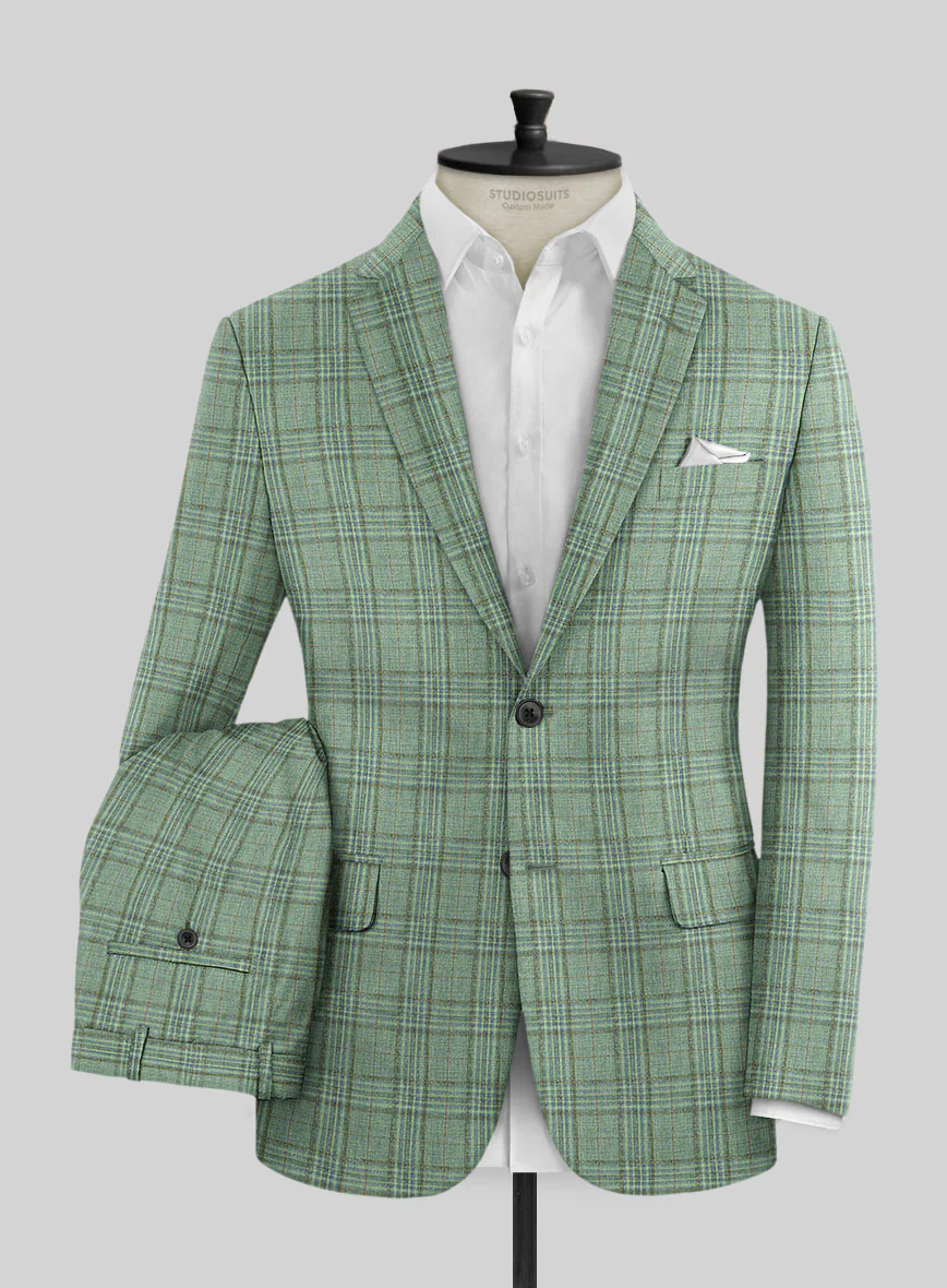Noble Green Check Wool Silk Linen Suit - Image 2