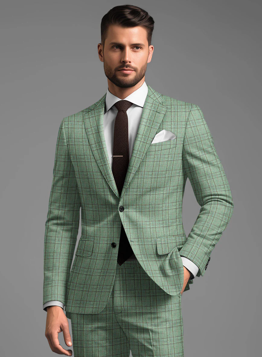 Noble Green Check Wool Silk Linen Suit - Image 3
