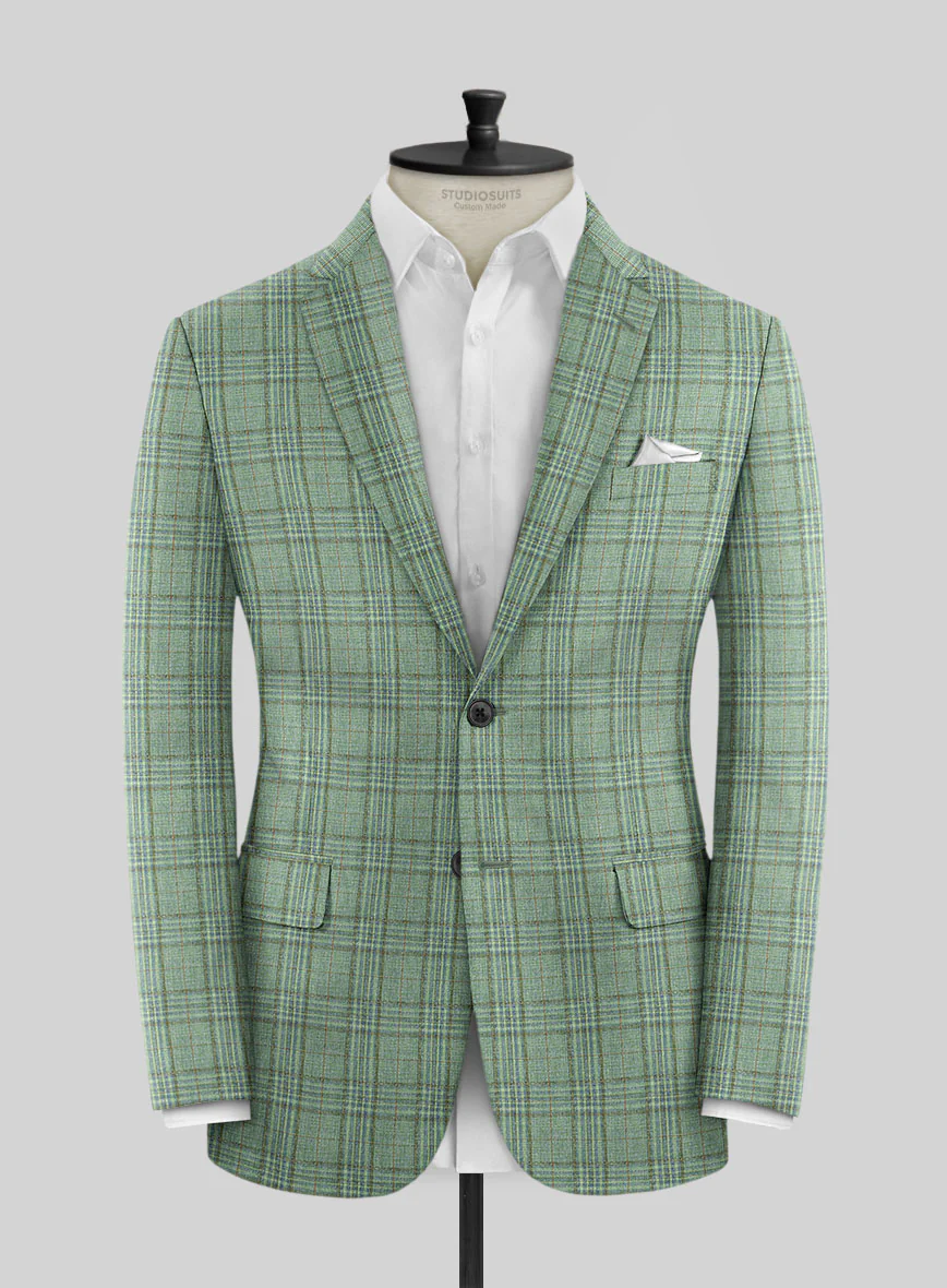Noble Green Check Wool Silk Linen Suit - Image 4