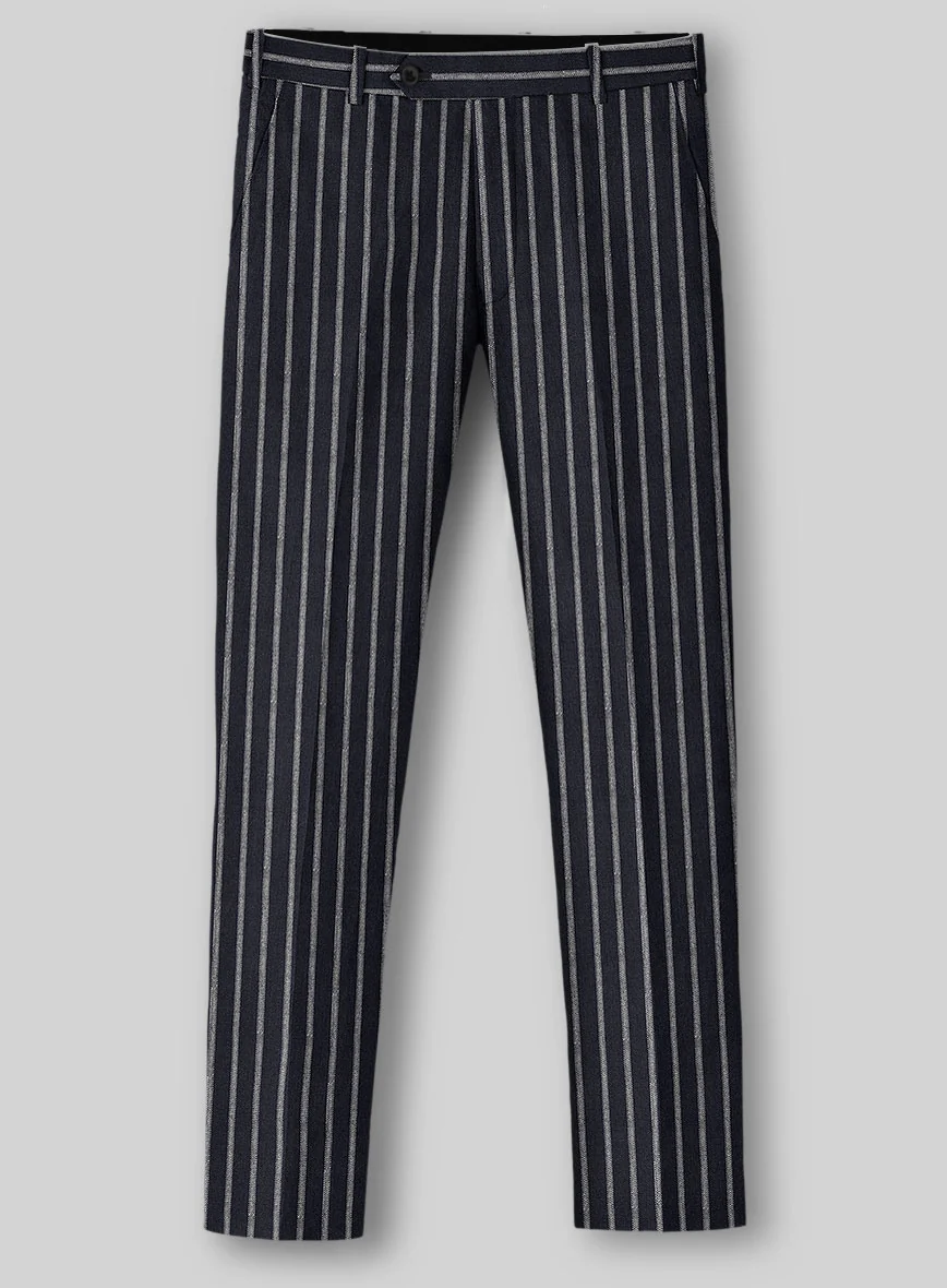 Noble Imelda Blue Stripe Cotton Silk Linen Pants - Image 2
