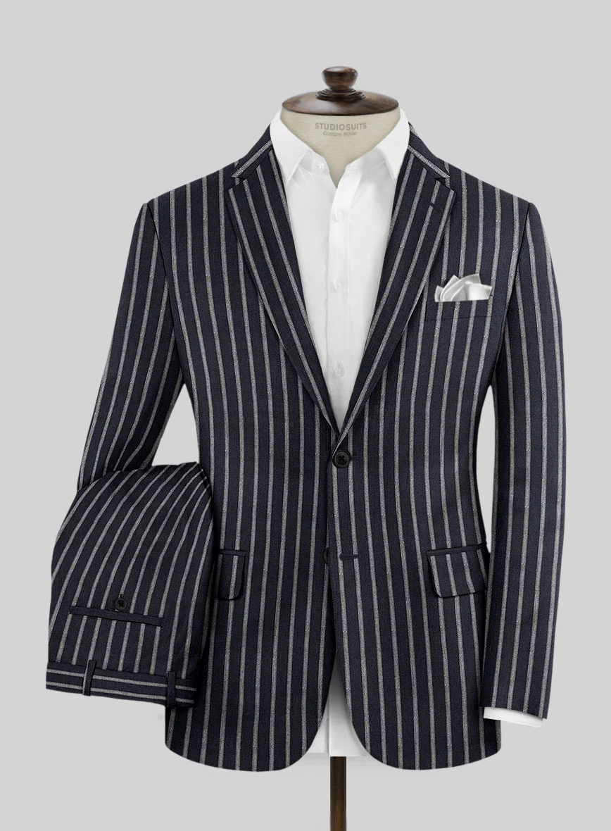 Noble Imelda Blue Stripe Cotton Silk Linen Suit - Image 2