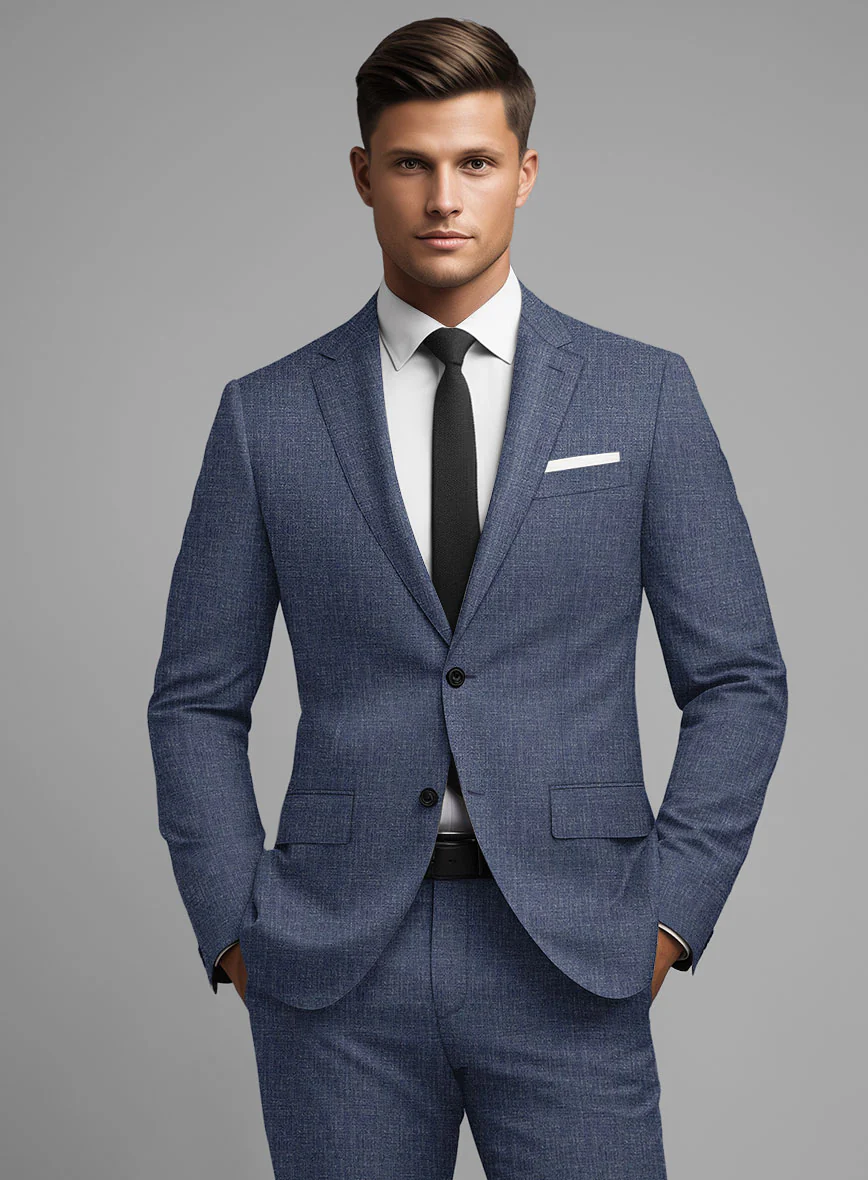 Noble Indigo Blue Wool Silk Linen Jacket - Image 2