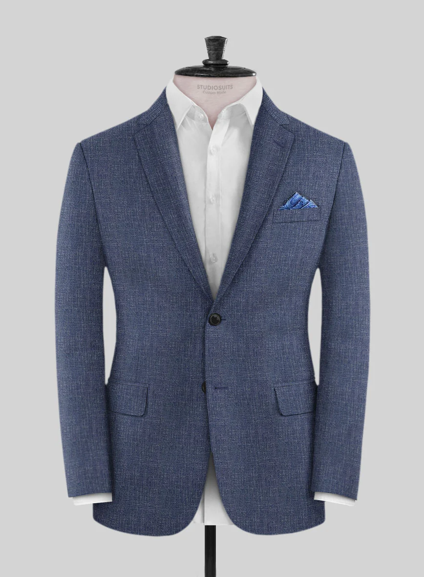 Noble Indigo Blue Wool Silk Linen Suit - Image 4