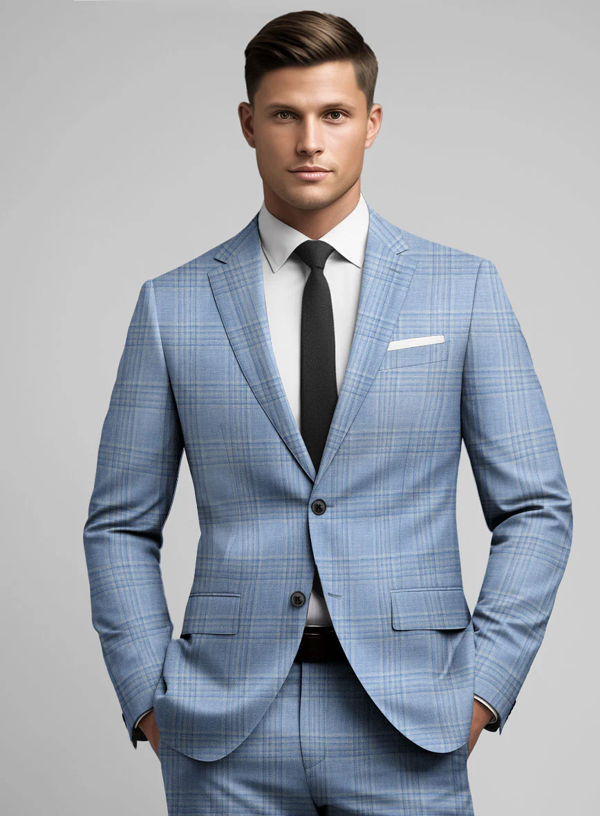 Noble Light Blue Wool Silk Linen Suit - Image 4
