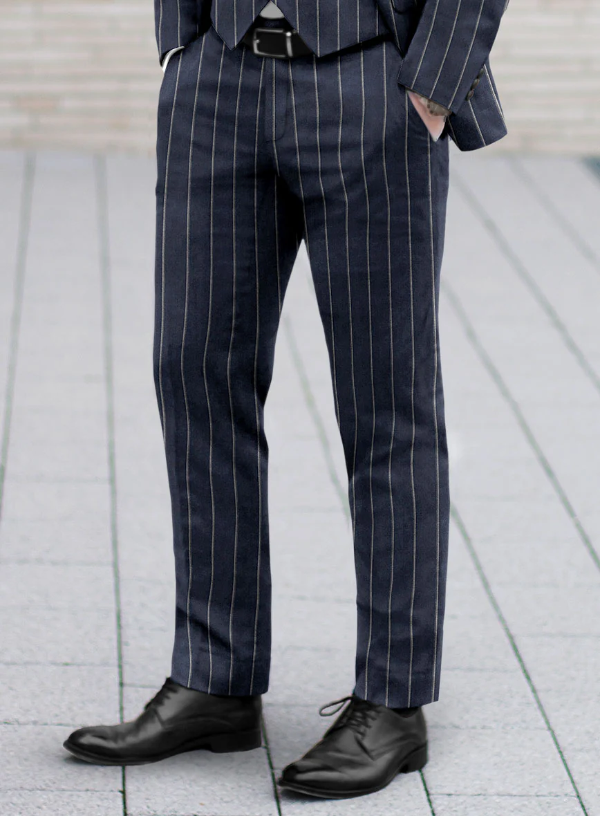 Noble Loredana Blue Stripe Cotton Silk Linen Pants - Image 2