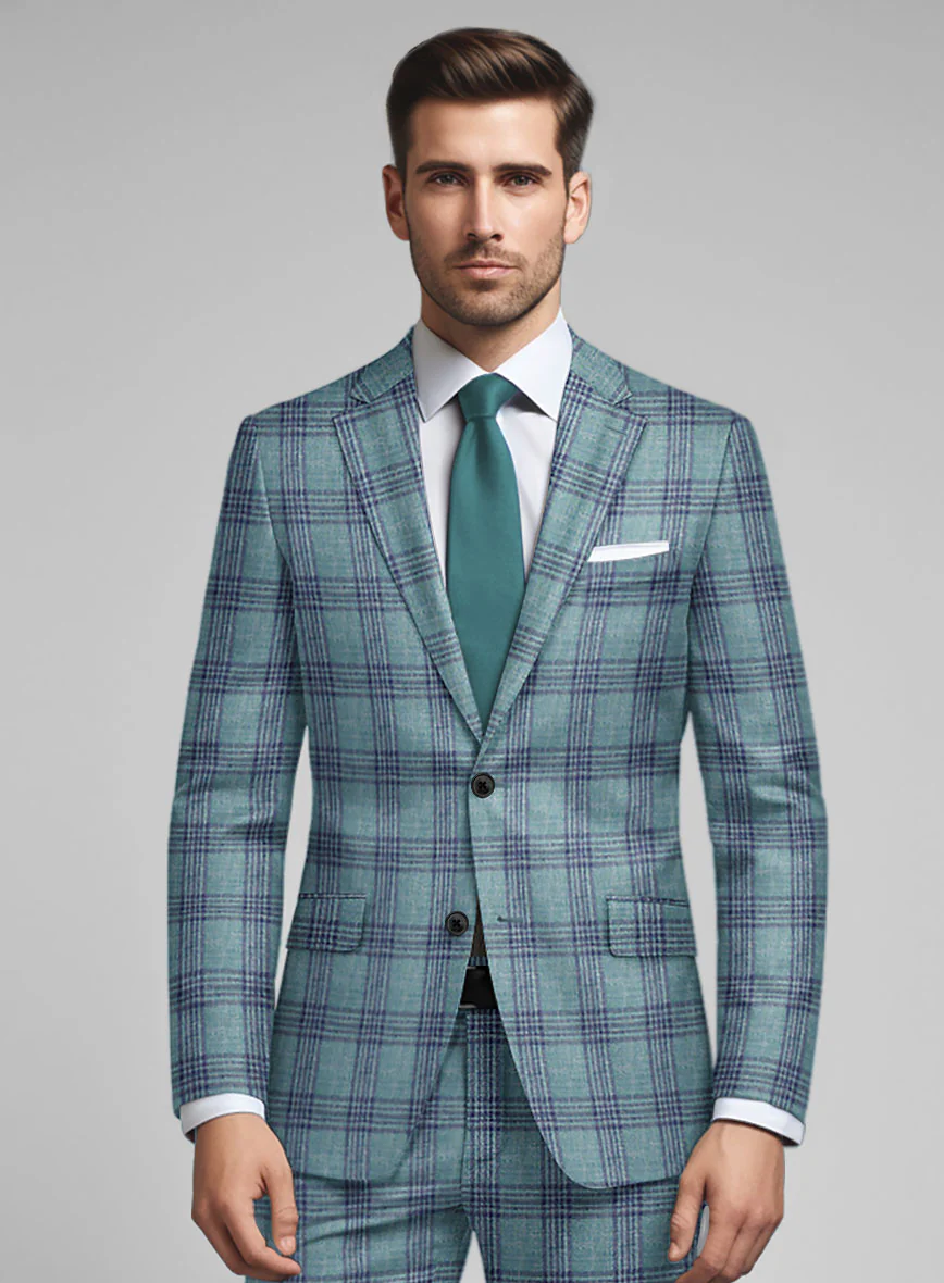 Noble Manuelita Blue Wool Silk Linen Suit - Image 3