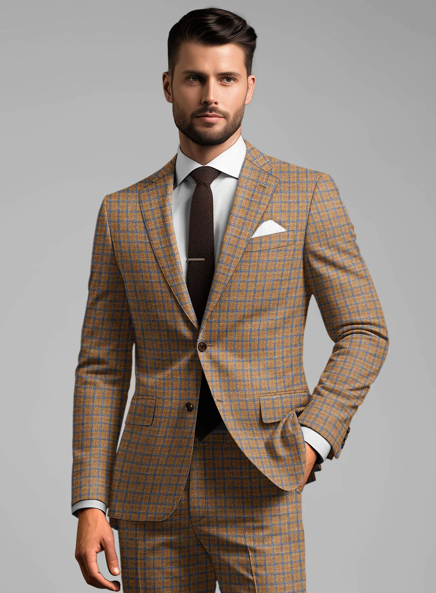 Noble Mustard Check Wool Silk Linen Suit - Image 3