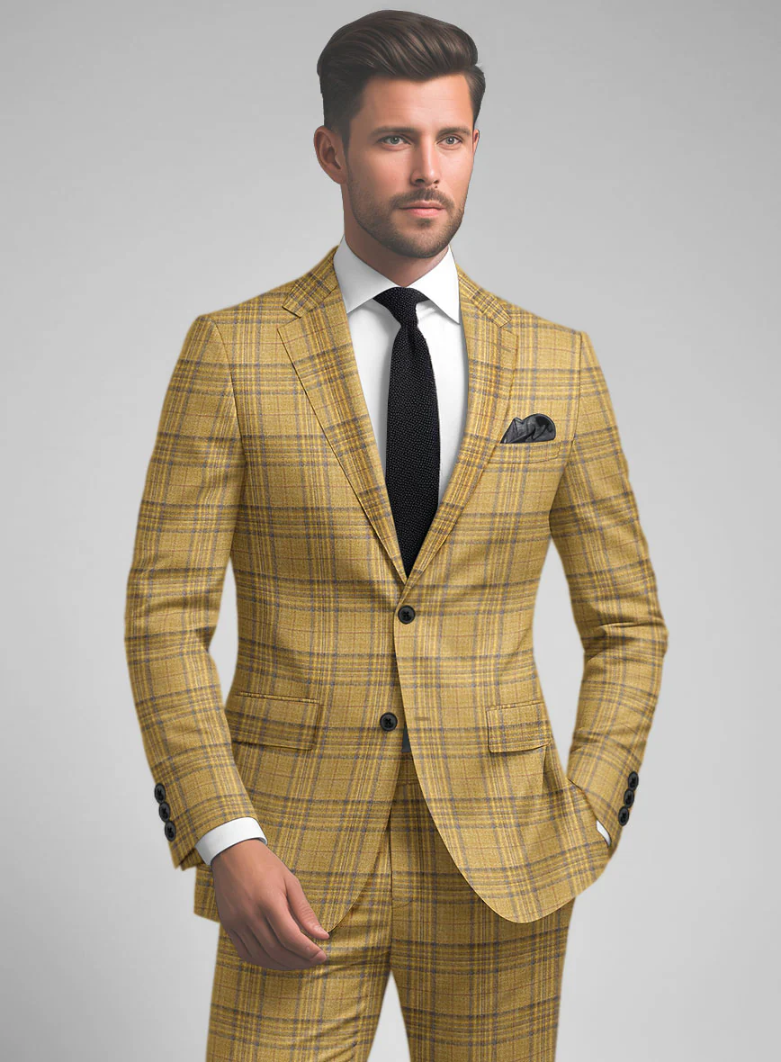 Noble Ochre Check Wool Silk Linen Jacket - Image 2