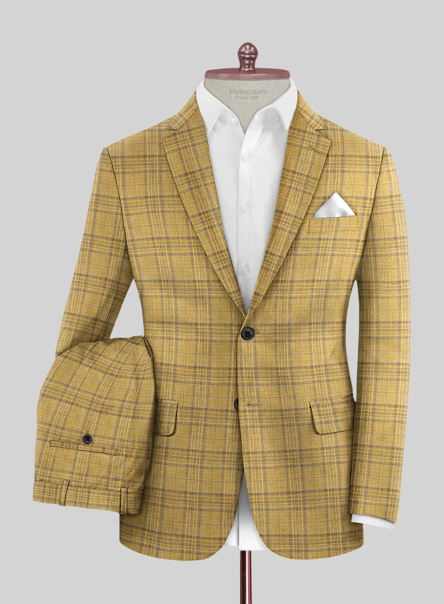 Noble Ochre Check Wool Silk Linen Suit - Image 2