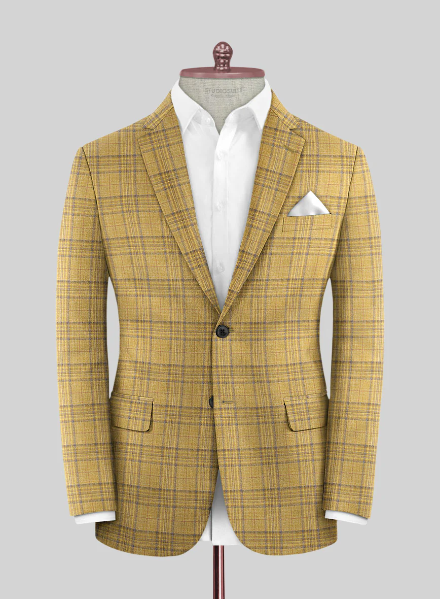 Noble Ochre Check Wool Silk Linen Suit - Image 4