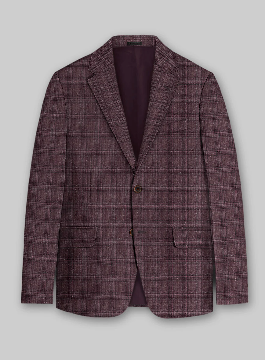 Noble Purple Check Wool Silk Linen Suit - Image 3