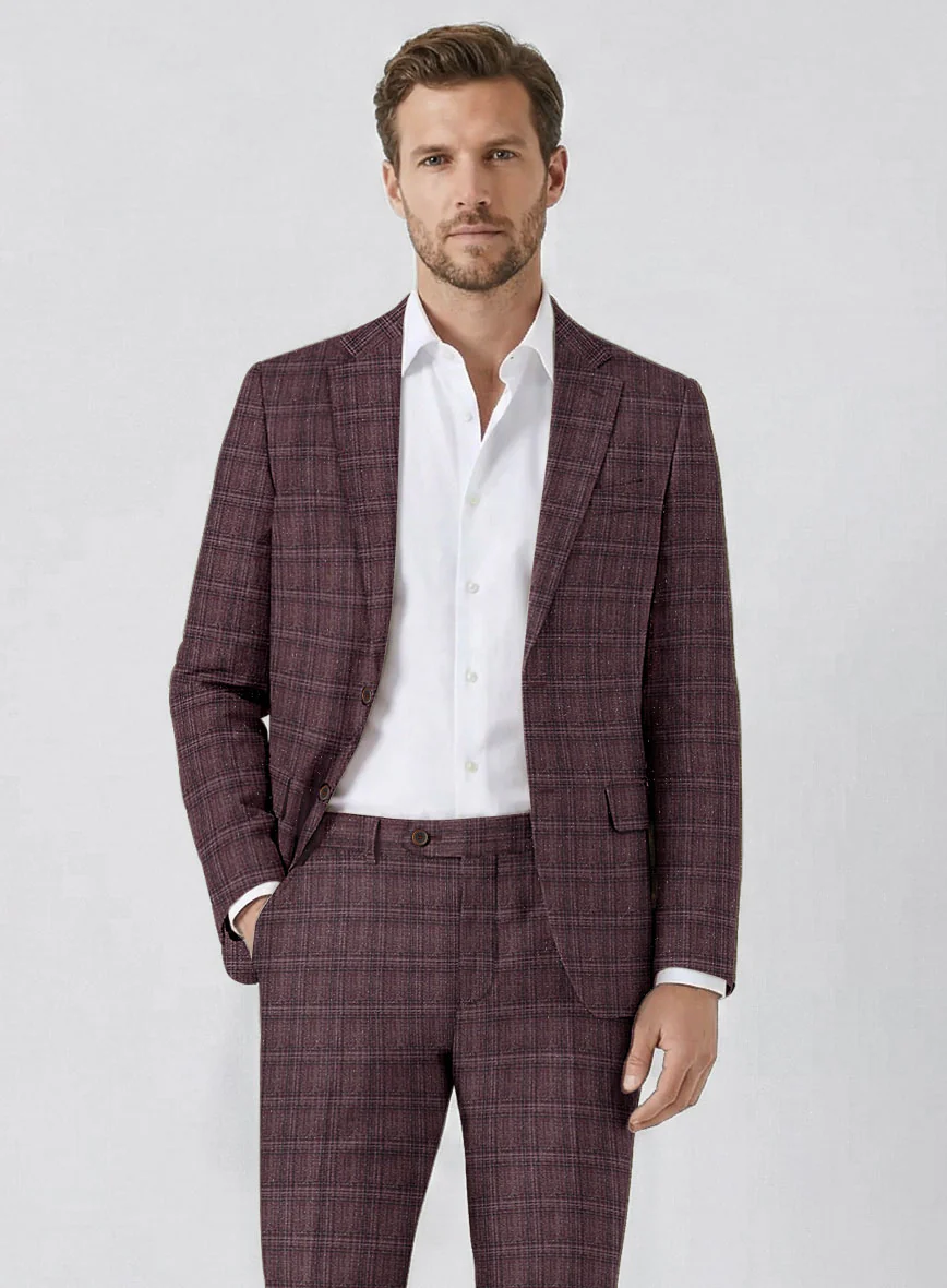 Noble Purple Check Wool Silk Linen Suit - Image 4