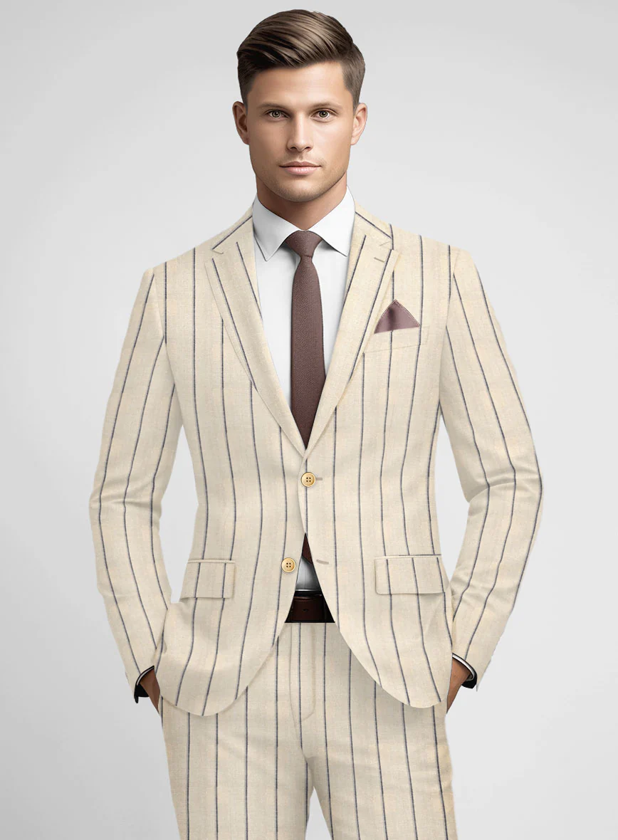 Noble Rosaria Cream Stripe Cotton Silk Linen Jacket - Image 2