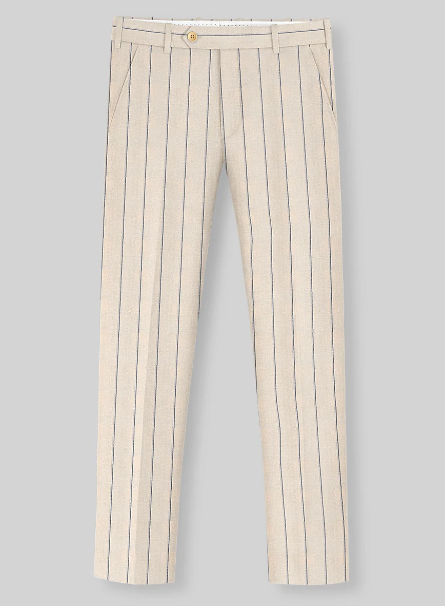 Noble Rosaria Cream Stripe Cotton Silk Linen Pants - Image 2