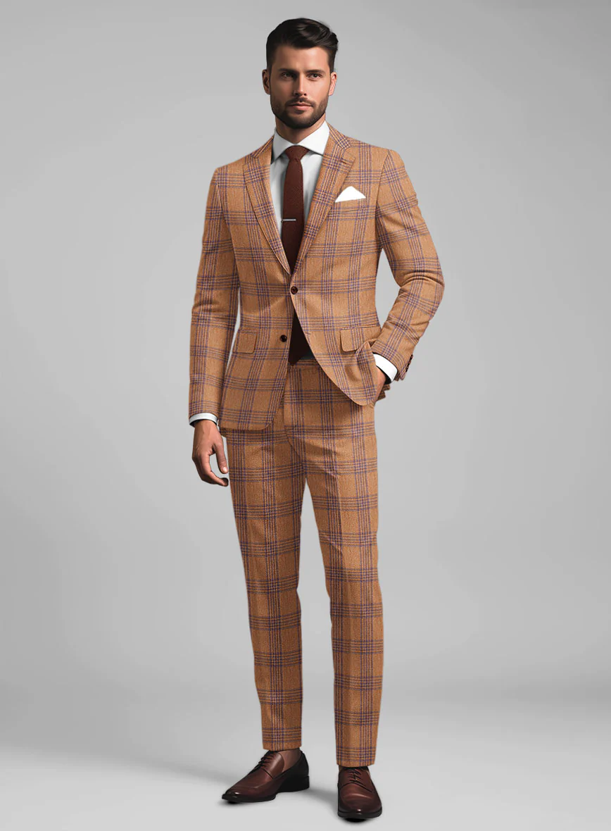 Noble Rust Check Wool Silk Linen Suit