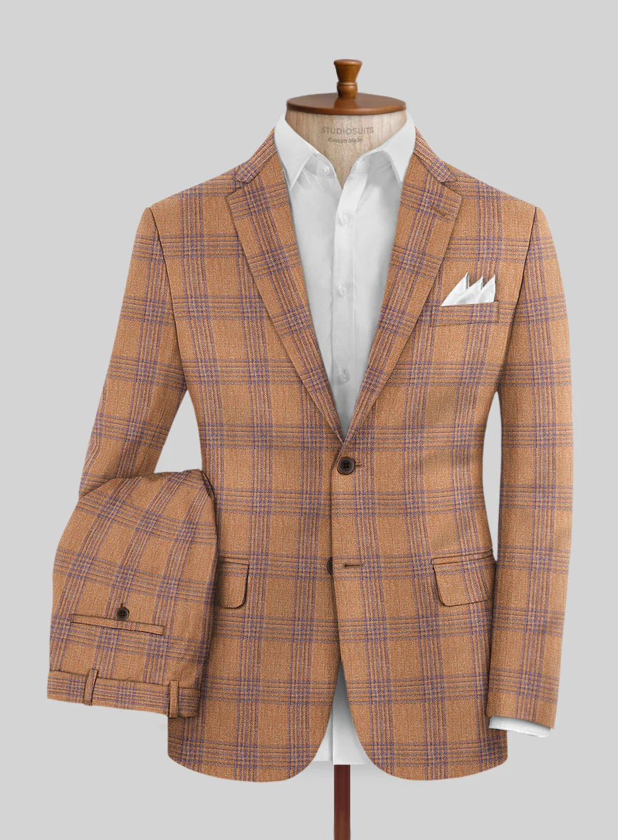Noble Rust Check Wool Silk Linen Suit - Image 2