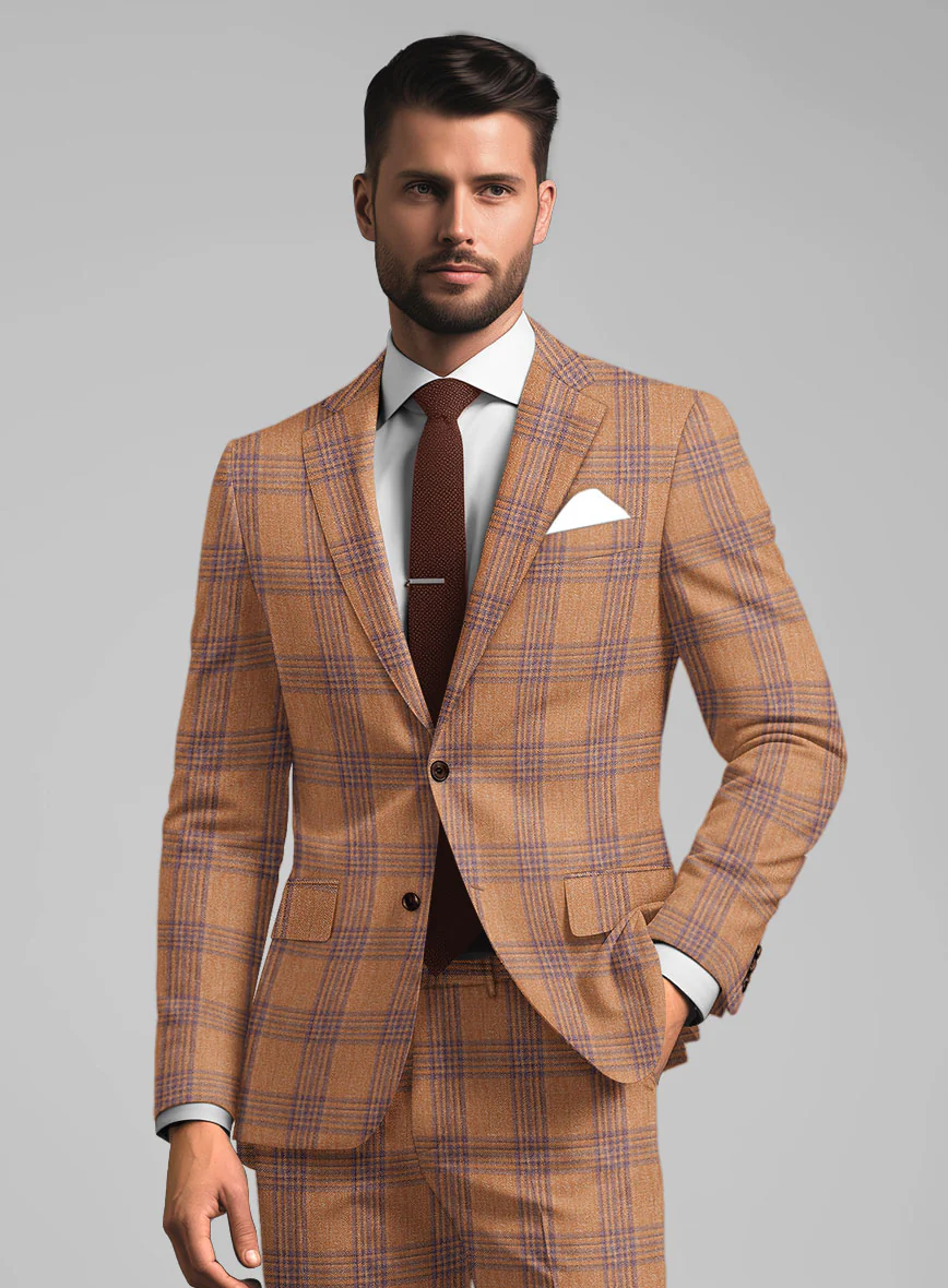 Noble Rust Check Wool Silk Linen Suit - Image 3