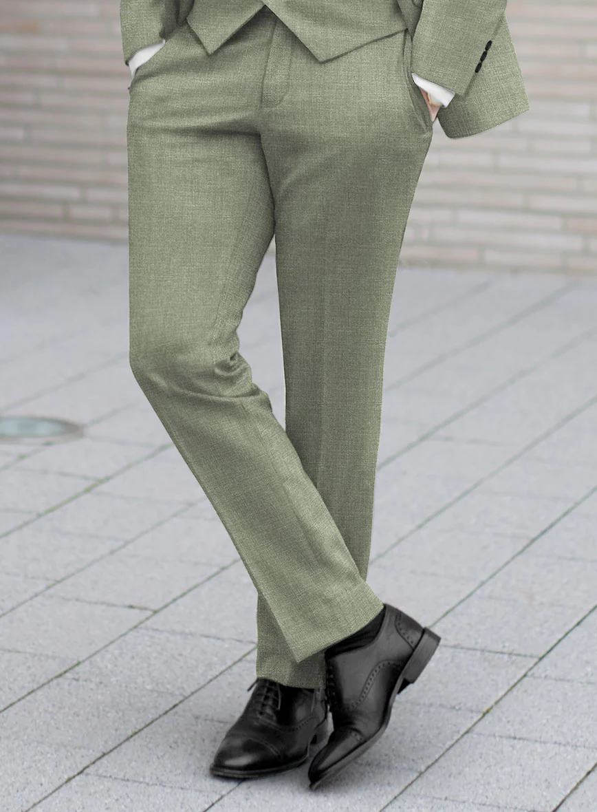 Noble Sage Green Wool Silk Linen Pants - Image 2