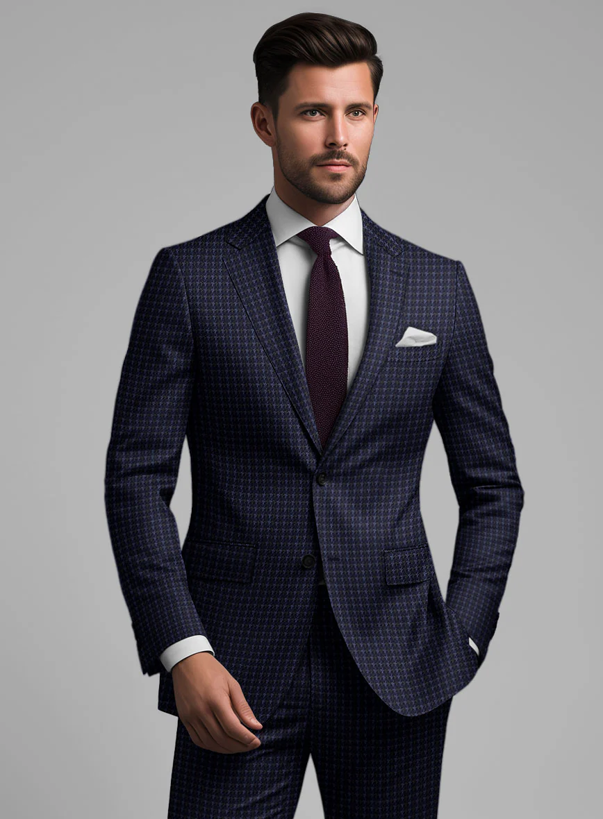 Noble Silk Deep Blue Houndstooth Jacket - Image 2
