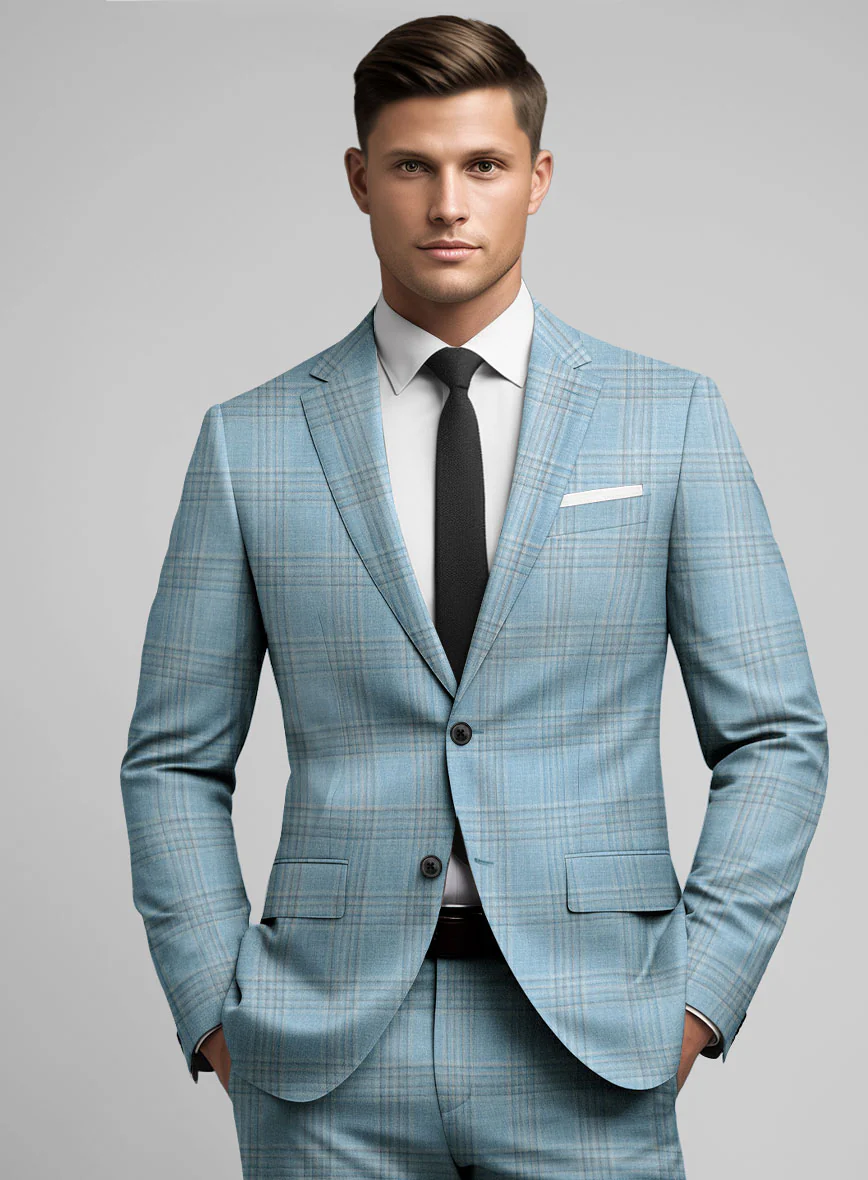 Noble Sky Blue Wool Silk Linen Jacket - Image 2