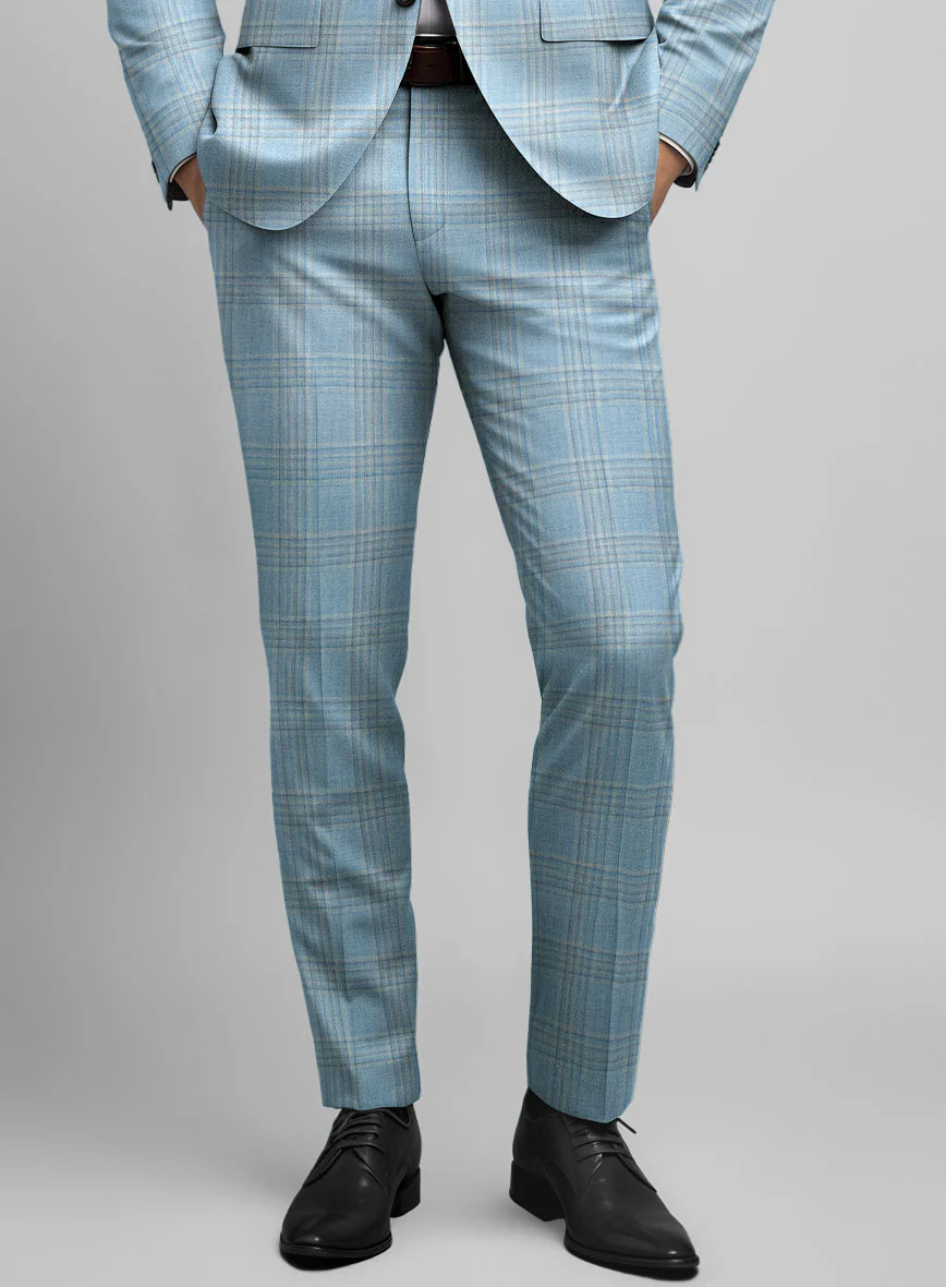 Noble Sky Blue Wool Silk Linen Pants - Image 2