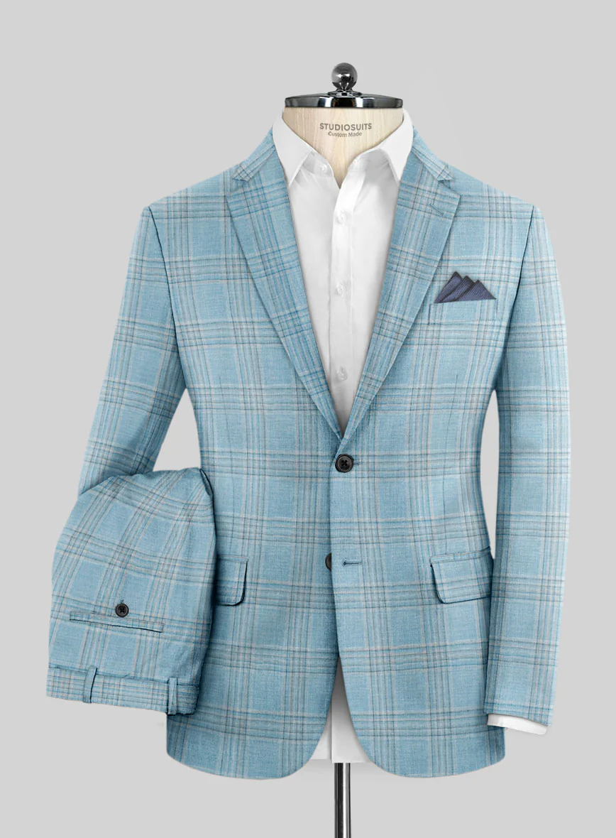Noble Sky Blue Wool Silk Linen Suit - Image 2