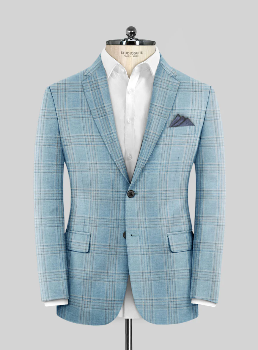 Noble Sky Blue Wool Silk Linen Suit - Image 4