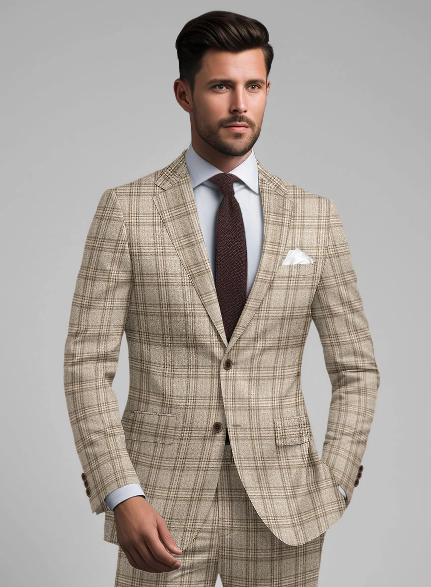 Noble Sofia Beige Wool Silk Linen Suit - Image 4