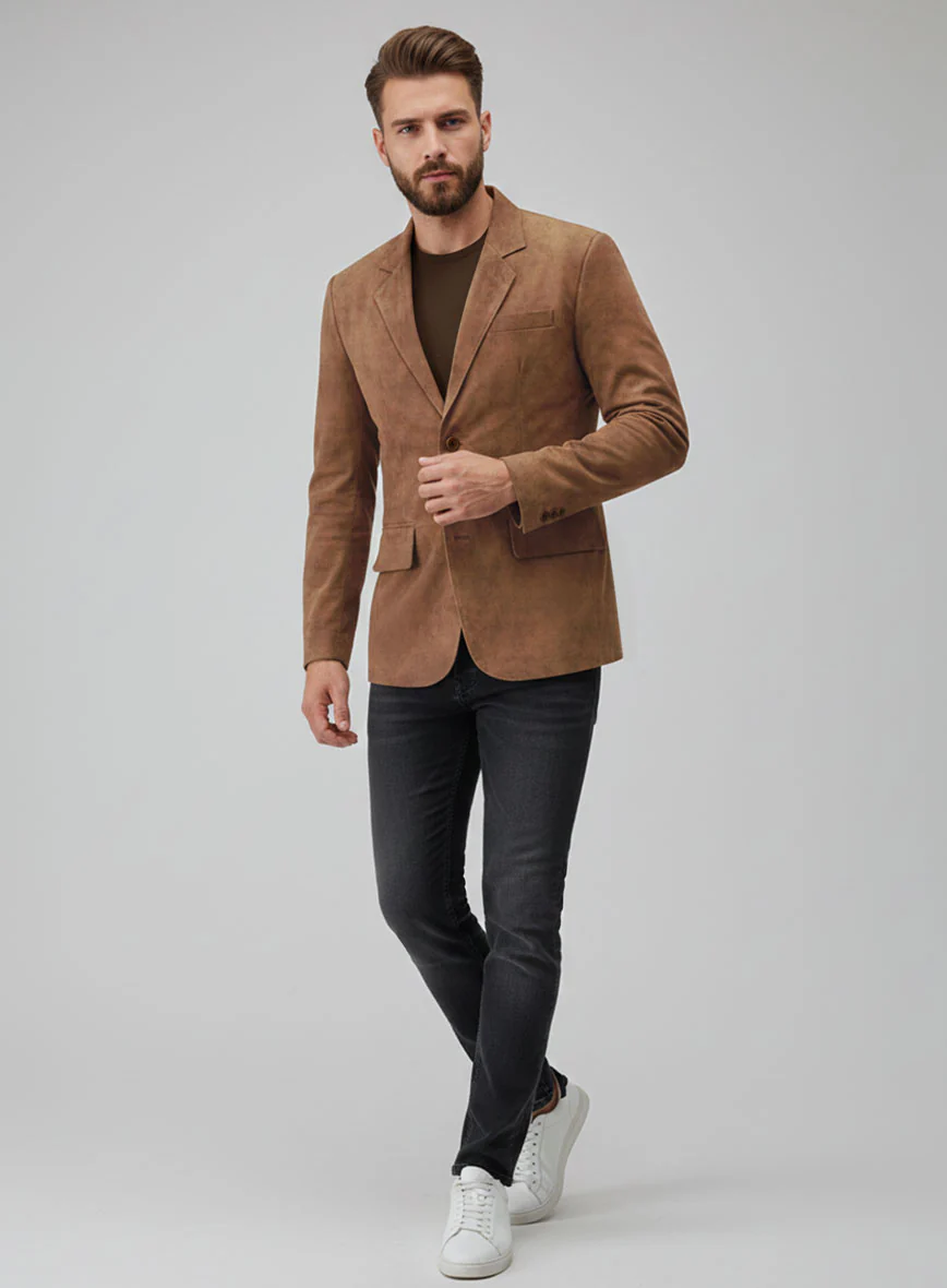 Oak Brown Suede Leather Blazer - Image 2