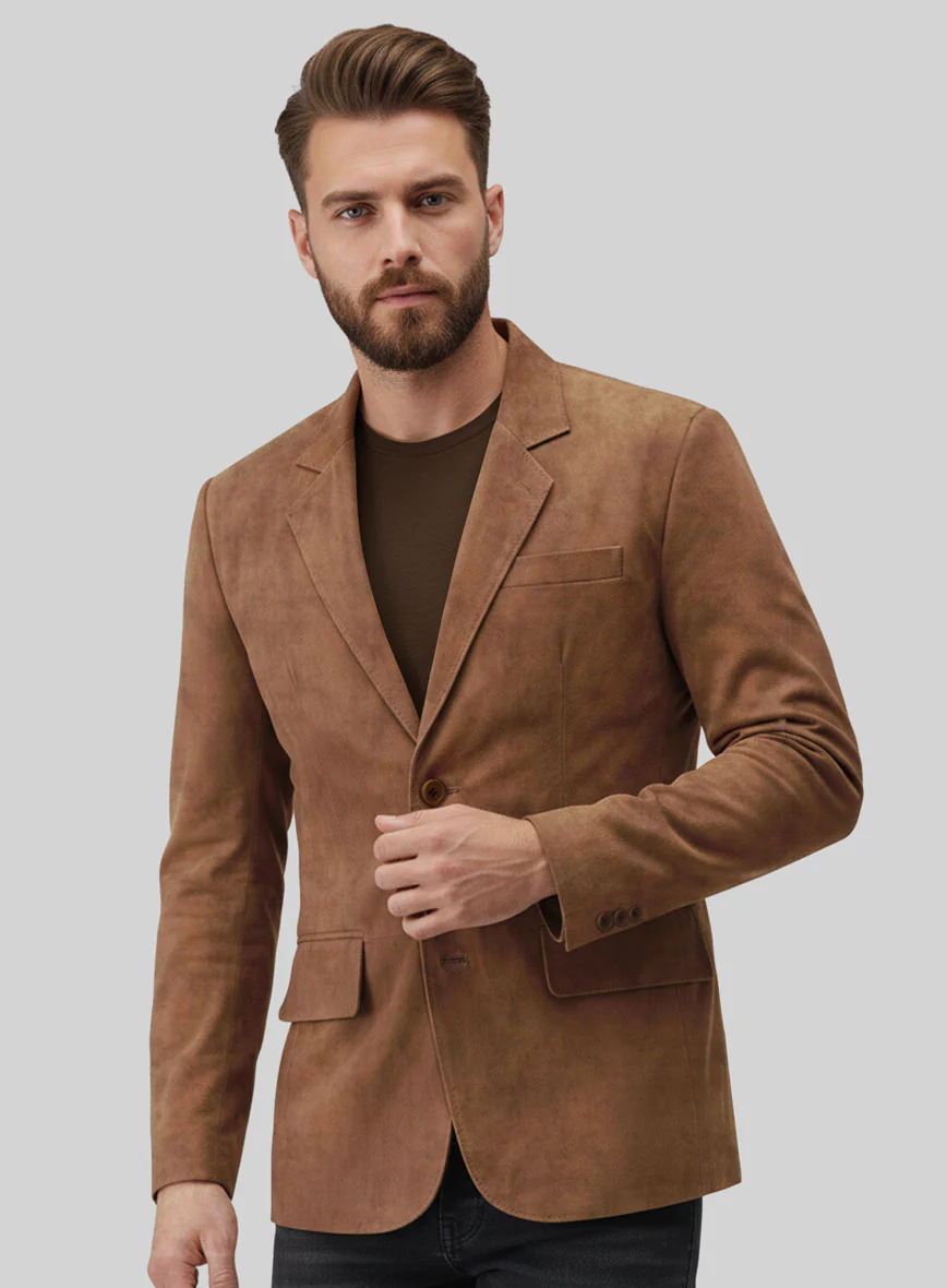 Oak Brown Suede Leather Blazer - Image 4